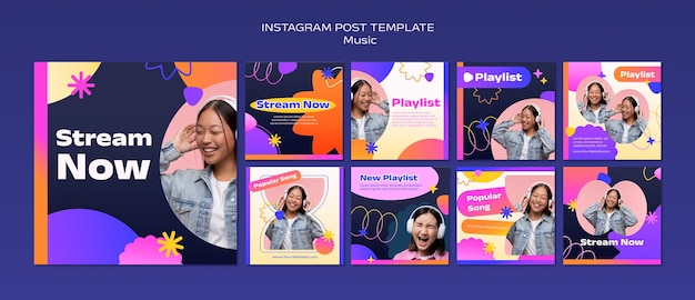 PSD gratuit modèle de publications instagram de spectacle de musique dégradé