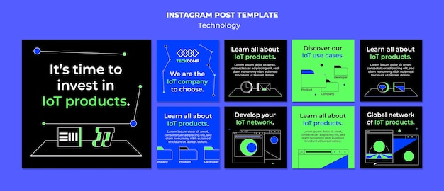 Modèle de publications instagram de technologie dessinée à la main
