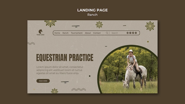 PSD gratuit modèle de ranch de chevaux de page de destination