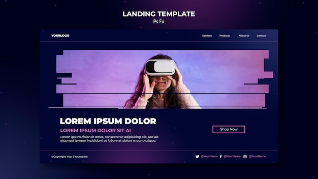 PSD gratuit modèle de réalité virtuelle de page de destination