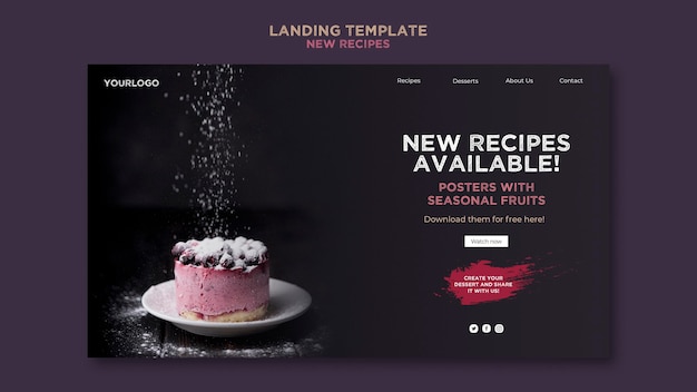 PSD gratuit modèle de recettes sucrées de page de destination