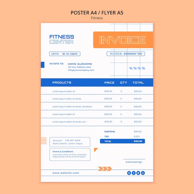 PSD gratuit modèle de remise en forme design plat