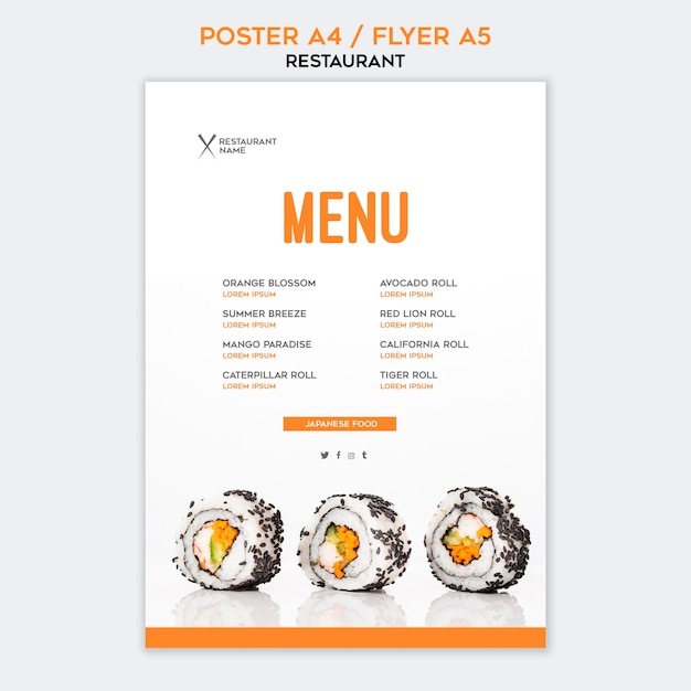 PSD gratuit modèle de restaurant d'affiches de sushi