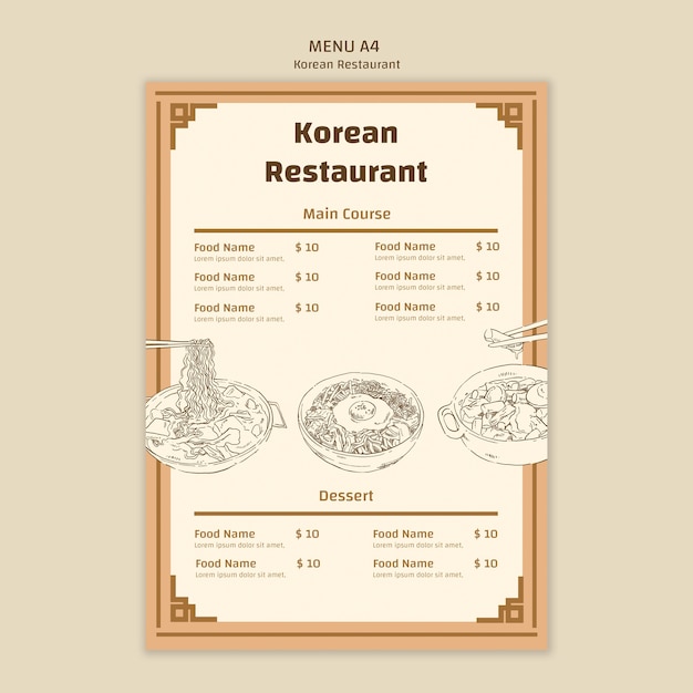 PSD gratuit modèle de restaurant coréen design plat