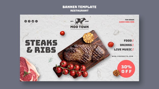 Modèle de restaurant de steak de bannière