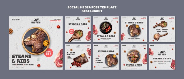 Modèle de restaurant de steak sur les médias sociaux