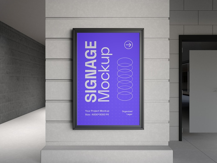 PSD gratuit modèle de signalisation murale à l'intérieur
