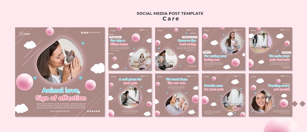 Modèle de soins de conception plate de publications instagram