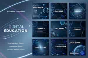 PSD gratuit modèle de technologie d'éducation futuriste psd collection de publications sur les médias sociaux