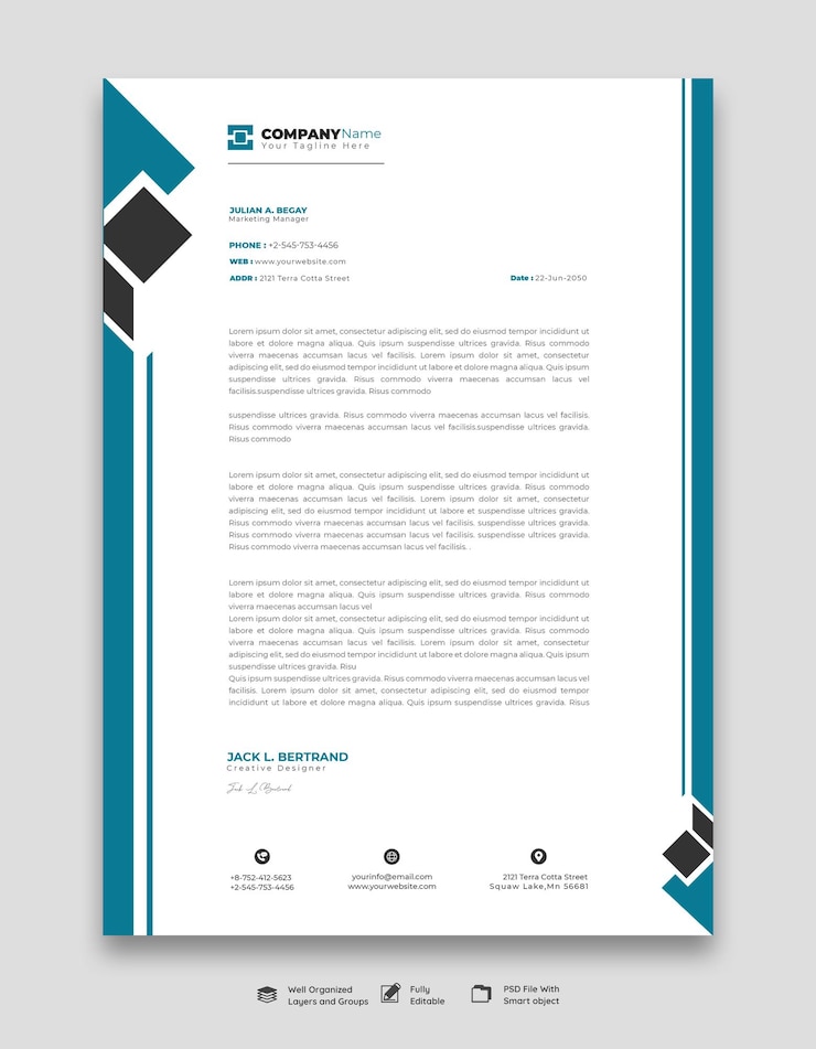 PSD gratuit modèle d'en-tête de lettre moderne pour les entreprises