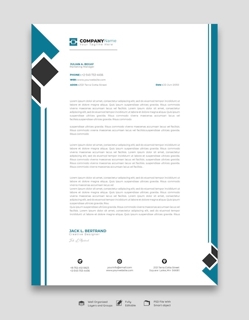 Modèle d'en-tête de lettre moderne pour les entreprises