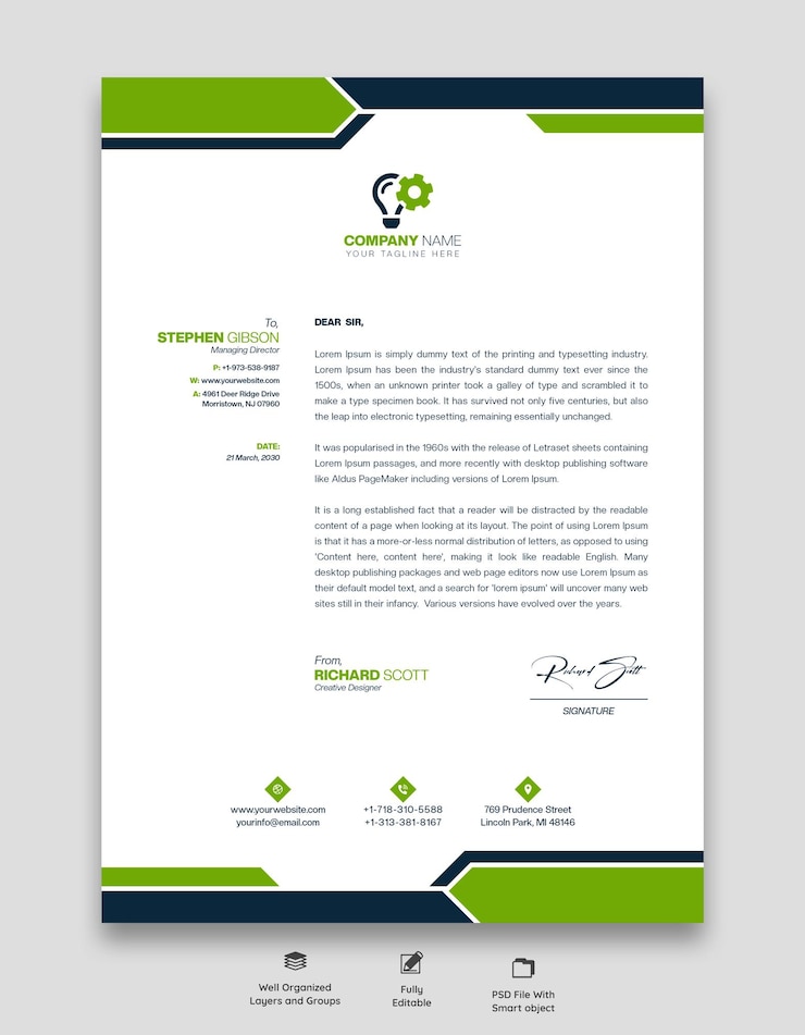 PSD gratuit modèle d'en-tête de lettre moderne pour les entreprises
