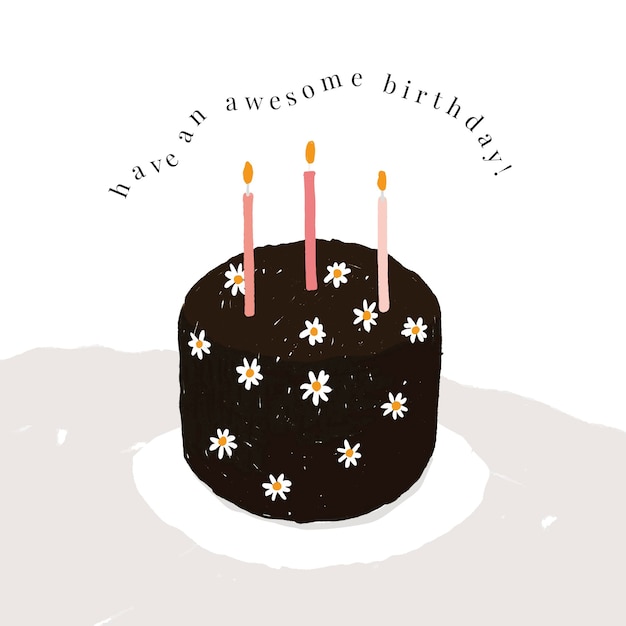 Modèle de voeux d'anniversaire en ligne psd avec illustration de gâteau mignon