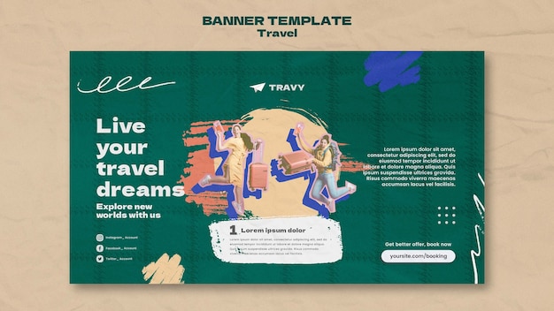 PSD gratuit modèle de voyage bannière design plat