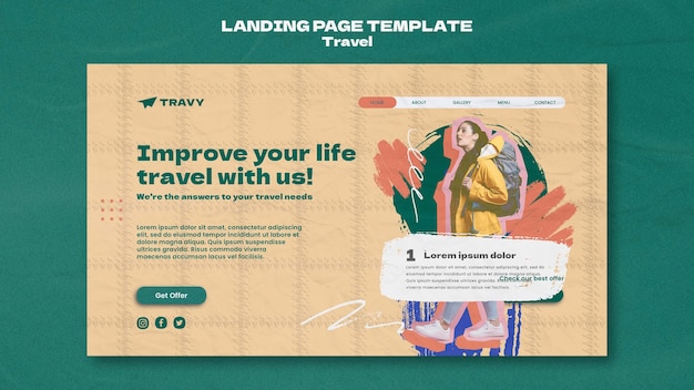 PSD gratuit modèle de voyage de page de destination de conception plate