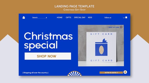 PSD gratuit modèle web de magasin de cadeaux bleu et or