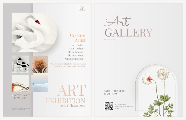PSD gratuit modèles de flyer d'exposition d'art conception modifiable psd dans un thème simple