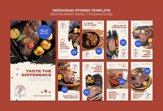 Modèles d'histoires instagram de menu de restaurant
