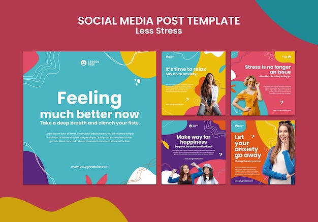 Moins de stress concept de publication sur les réseaux sociaux