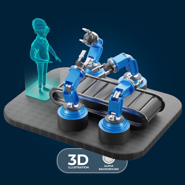 Monitoring Autonomous Robots with VR 3D illustration