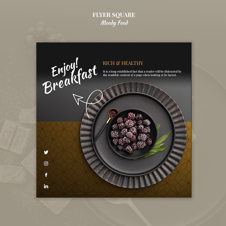PSD gratuit moody food restaurant flyer square concept mock-up