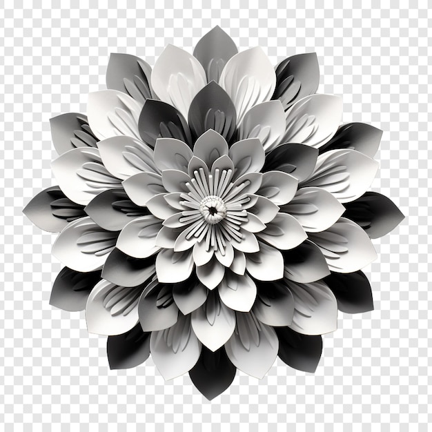 PSD gratuit une mosaïque de fleurs noire et blanche isolée sur un fond transparent