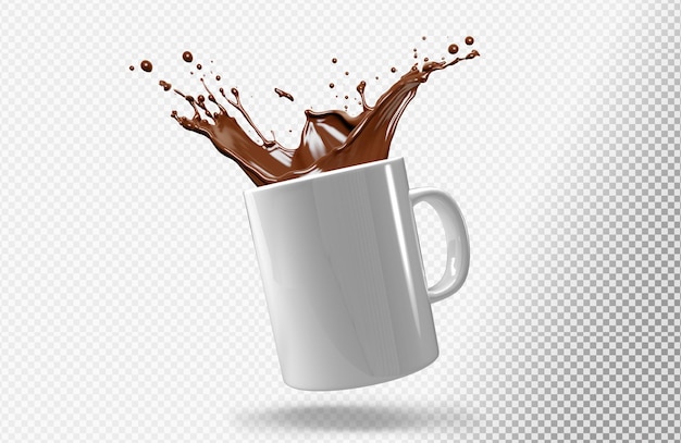 PSD gratuit mug blanc avec éclaboussures de café isolé sur fond transparent