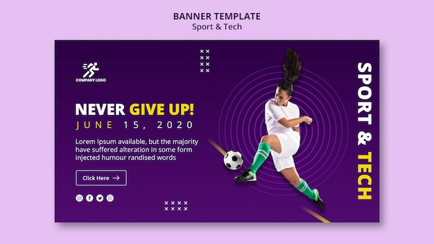 PSD gratuit ne jamais abandonner le modèle de bannière de fille de football