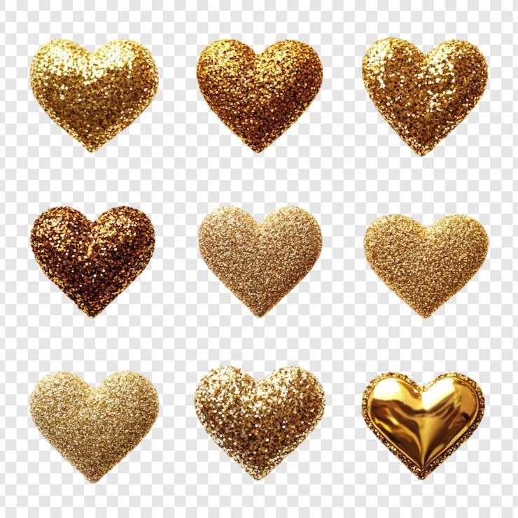 PSD gratuit neuf cœurs d'or étincelants une collection de dessins romantiques pour la saint-valentin
