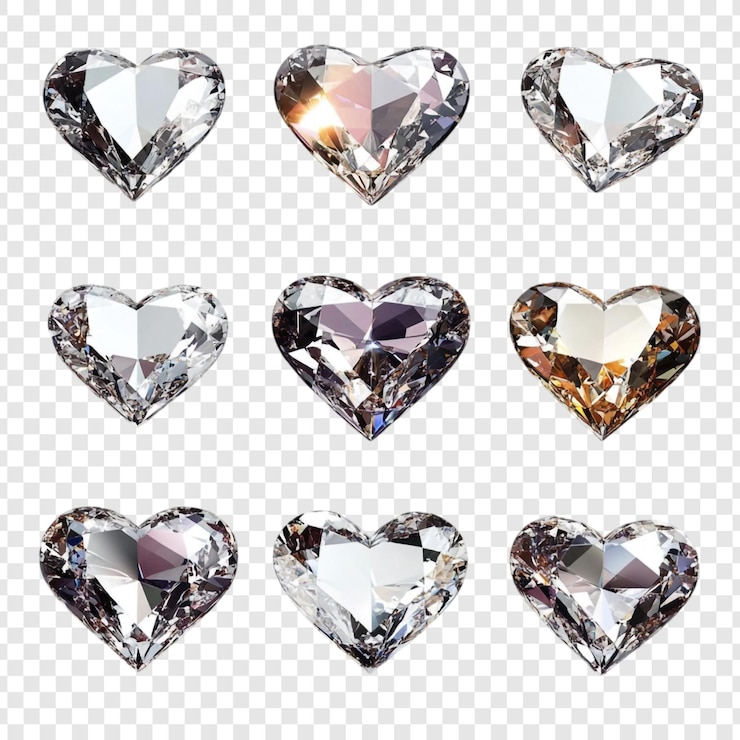 PSD gratuit neuf diamants étincelants en forme de cœur une collection de pierres précieuses brillantes