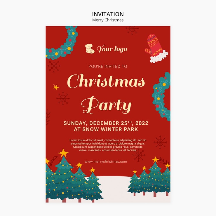 PSD gratuit noël modèle d&#39;invitation de partie