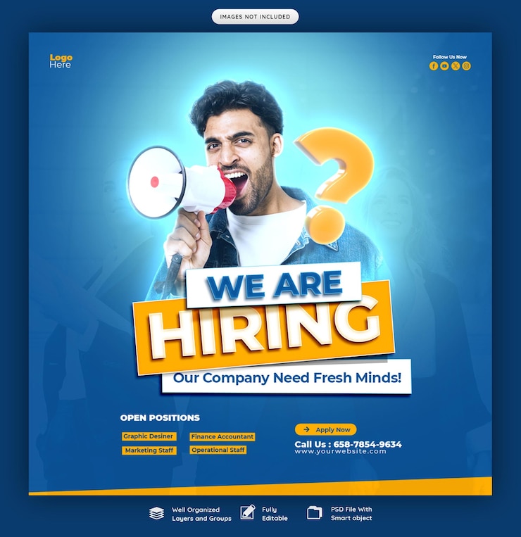PSD gratuit nous embauchons une bannière de médias sociaux pour une offre d'emploi ou un modèle de publication instagram
