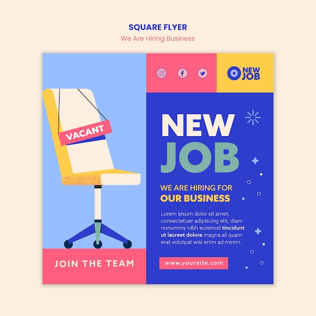 PSD gratuit nous recrutons un modèle de flyer carré