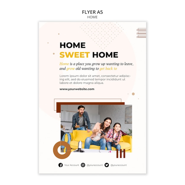 PSD gratuit nouveau modèle de flyer vertical à la maison avec des formes minimalistes