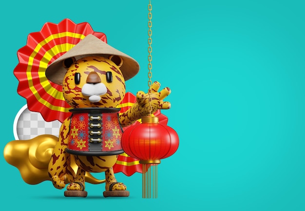 PSD gratuit nouvel an chinois du fond de tigre avec des décorations. illustration 3d