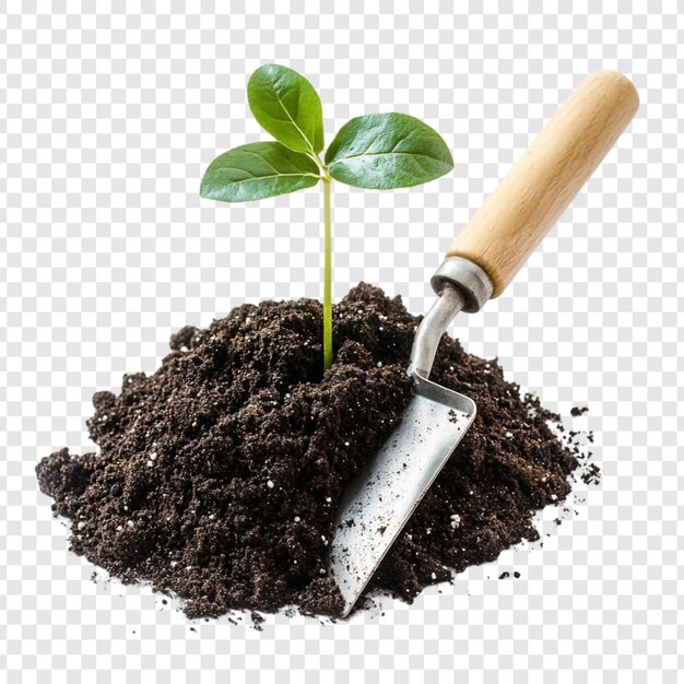 Une nouvelle vie germe Une petite graine émergeant d'un sol riche avec une truelle de jardinage