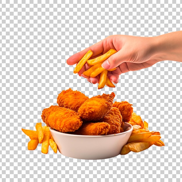 PSD gratuit des nuggets de poulet frits et des frites sur un fond transparent