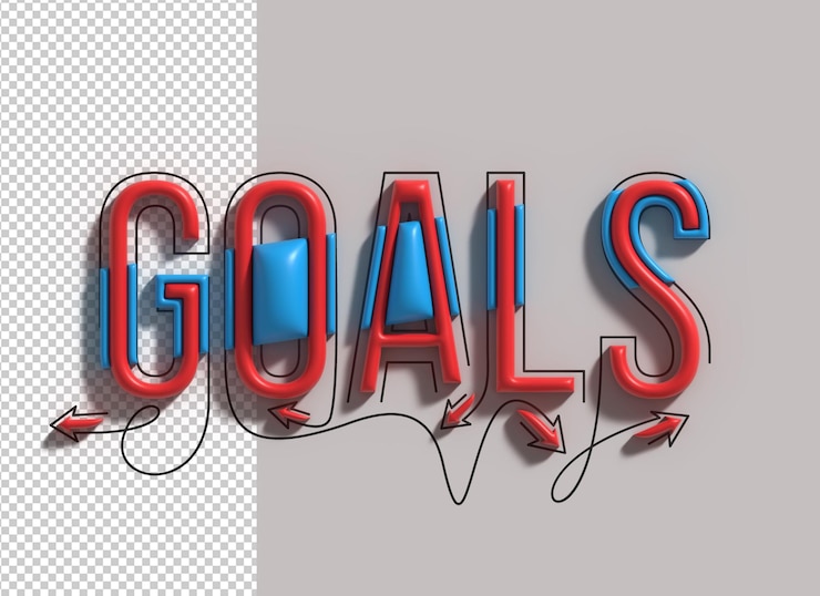 PSD gratuit objectifs lettrage dessin au trait 3d conception de polices psd transparent