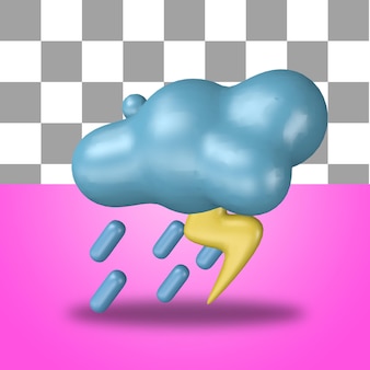 Objet de rendu 3d icône météo pluie chaleur ensoleillé bruine foudre nuageux orage