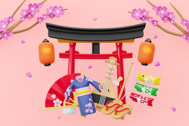 Objets traditionnels du Japon fond de nature morte