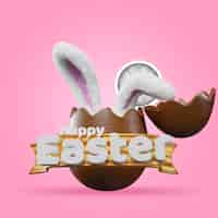 PSD gratuit oeuf en chocolat avec des oreilles de lapin de pâques illustration 3d