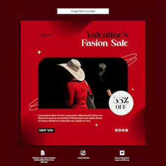 Offre de rabais sur les produits de mode pour la saint-valentin conception de modèle de publication instagram sur le thème rouge