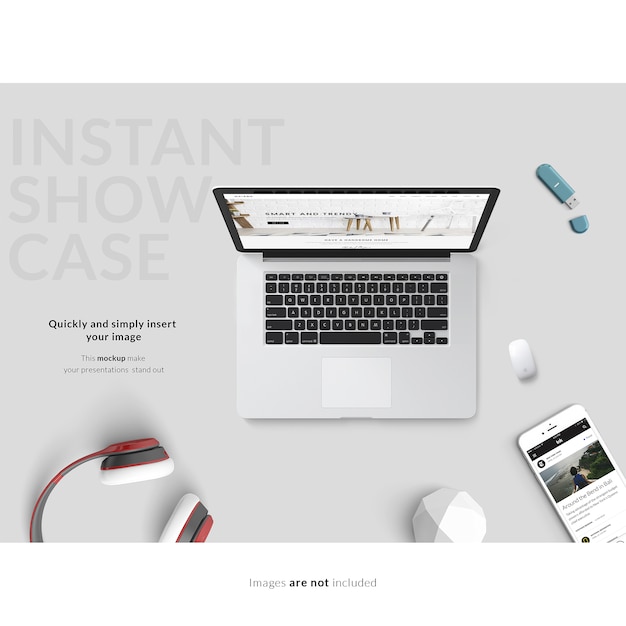 PSD gratuit ordinateur portable et smartphone sur fond gris maquette