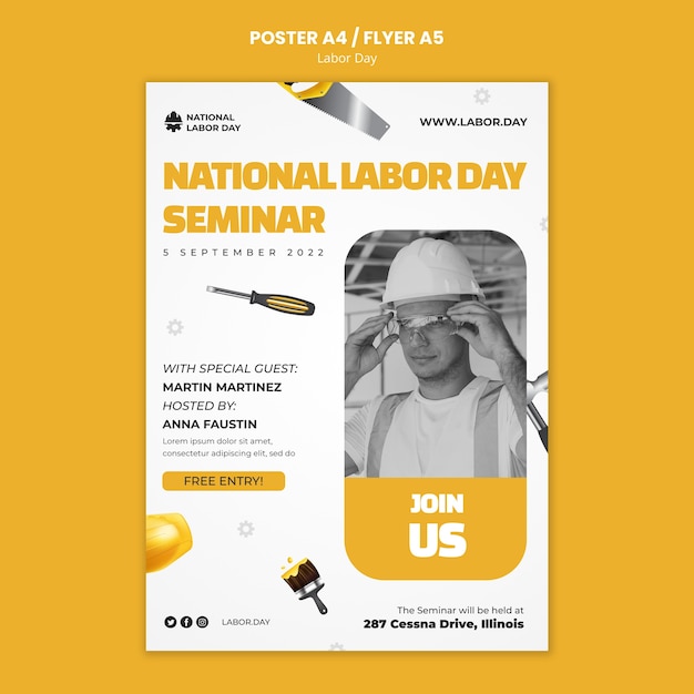 PSD gratuit outils façonne le modèle d'affiche de la fête du travail aux états-unis