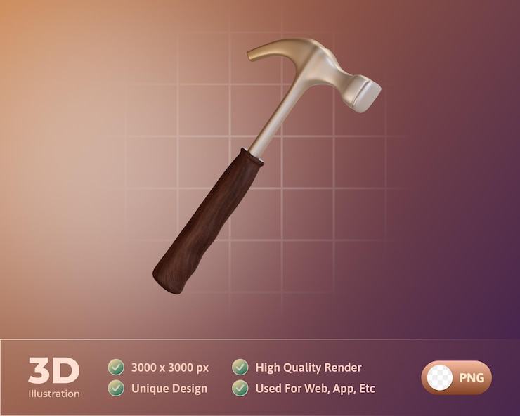 PSD gratuit outils de projet marteau d'illustration 3d