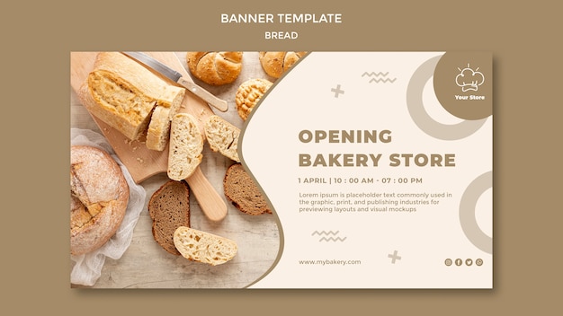 PSD gratuit ouverture du modèle de bannière horizontale du magasin de boulangerie
