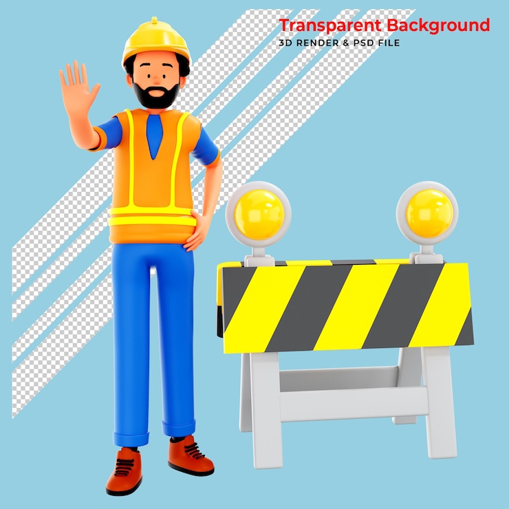 PSD gratuit ouvrier 3d et signe en construction rendu 3d isolé