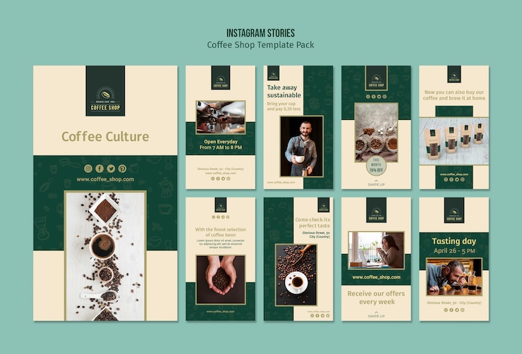 PSD gratuit pack d'histoires instagram de bannière de café