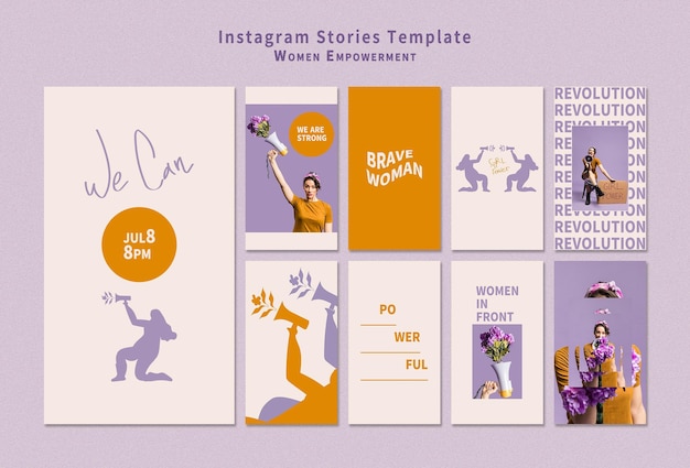 PSD gratuit pack d'histoires instagram pour l'autonomisation des femmes