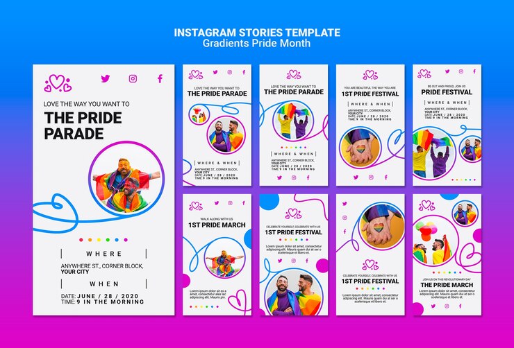 PSD gratuit pack d'histoires instagram pour la fierté lgbt